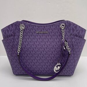 MICHAEL KORS 
Jet Set Travel Large Signature Chain Shoulder Tote Bag
Dark Purple